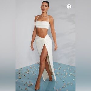 Oh Polly embellished ivory skirt set